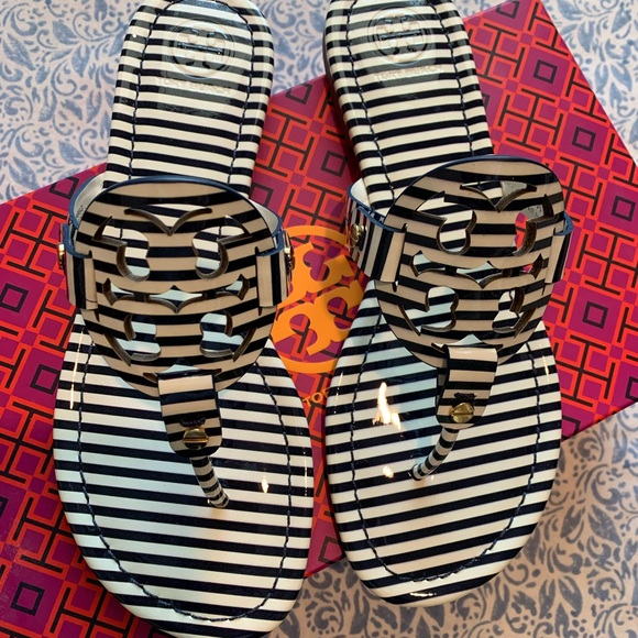 Tory Burch Striped Navy and White Sandals - Picture 2 of 4